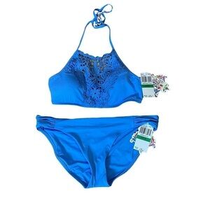 Becca by Rebecca Virtue 2 Piece Crochet Halter Top Swimsuit Sz. NWT  Sz. L